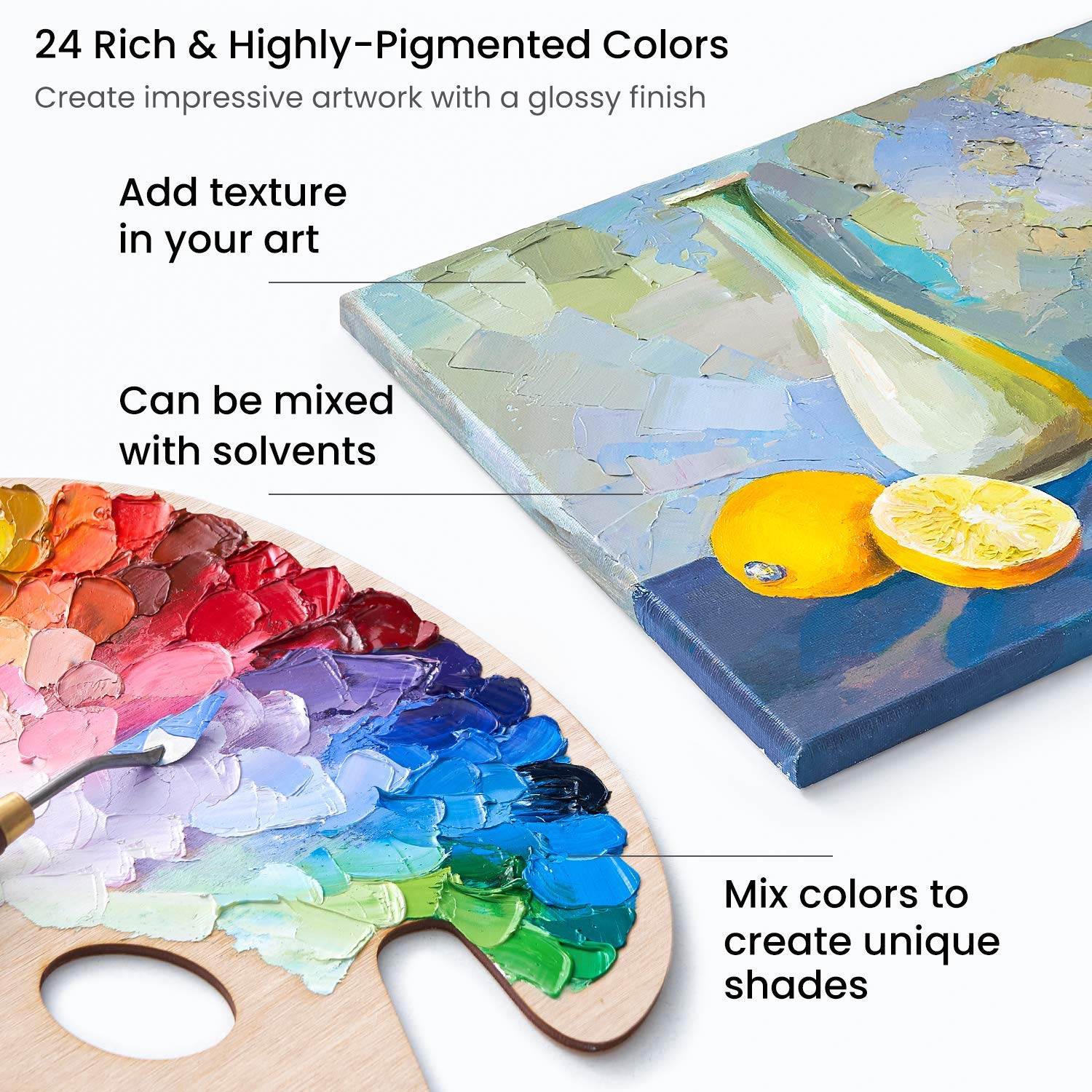 ARTEZA Oil Paint, Set of 24 Colors/Tubes (24x12ml/0.4oz) with Storage Box, Rich Pigments, Vibrant, Non Toxic Paints